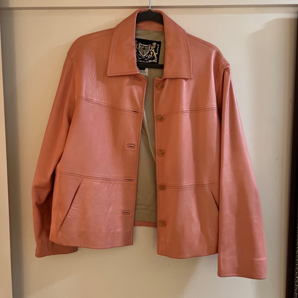 St. John Sport Pearlized Pink Leather Jacket L